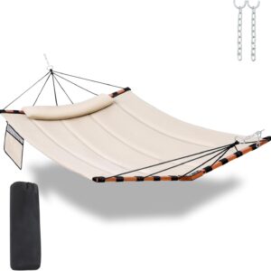 12FT Double Hammock with Hardwood Spreader Bar Outdoor Patio Garden