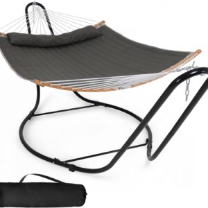 Double Hammock with Stand Curved Spreader Bar Two Person Outdoor