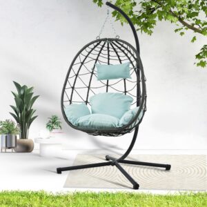 Hanging Egg Chair with Stand Wicker Swing Chair Cushion Indoor Outdoor