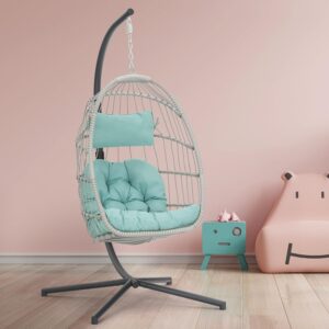 Egg Chair with Stand Wicker Swing Chair Cushion Indoor Outdoor