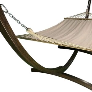 12FT Wooden Hammock Stand with Quilted Bed Single Person Outdoor