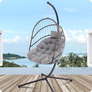 Hanging Egg Chair with Stand UV Resistant Cushion Indoor Outdoor