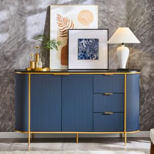 Fluted Sideboard Buffet Cabinet 60 Inch Storage Console Modern Navy