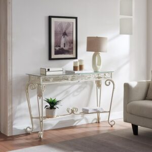 2 Tier Glass Console Table Metal Frame Slim Entryway Sofa Table