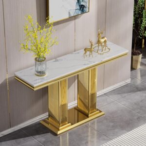 47 Inch Console Table Faux Marble Entryway Narrow Hallway Sofa Table