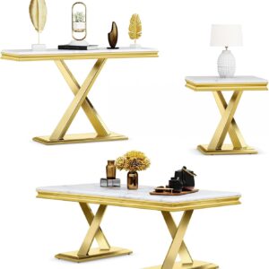 White Gold Living Room Table Set 3 Piece Coffee Console End