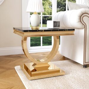 Luxury Marble Side Table Square Gold Base Modern End Table