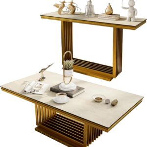 2 Piece Coffee Table Set Glass Top Gold Base Living Room