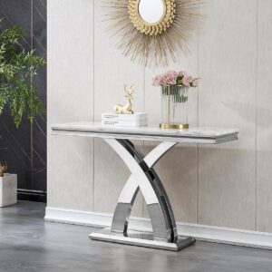 47 Inch Marble Console Table White Entryway X Frame Sofa Table