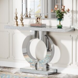 Modern Mirrored Console Table 43 Inch Glass Entryway Sofa Table