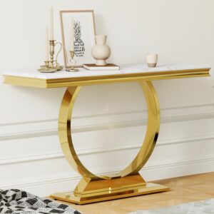 Gold Console Table 50 Inch White Entryway Sofa Table U Base