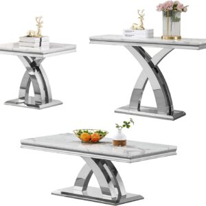 Modern Marble Coffee Table Set 3 Piece Living Room Tables