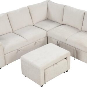 L Shaped Sectional Sofa Bed with Storage USB Cup Holders