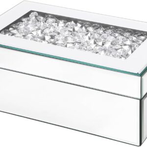 Luxury Silver Crushed Diamond Mirrored Jewelry Box with Black Velvet Lining — Open Compartment Vanity Organizer