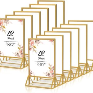 12-Pack 5x7 Gold-Border Double-Sided Acrylic Picture Frame with Triangular Base — Wedding and Event Display