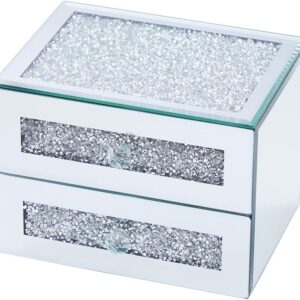 2-Layer Pure Mirror Glass Jewelry Box with 2 Open Drawers and Black Velvet Lining — Luxury Vanity Organizer
