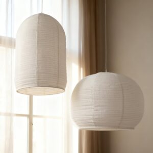 2-Pack Handmade Linen Pendant Lampshades — 18" Semicircular and 13" Cylinder, Boho Minimalist Décor