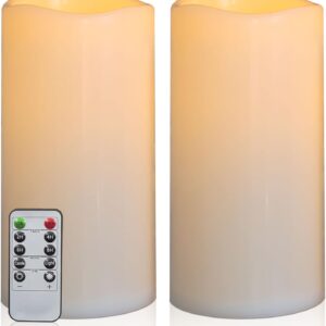 Set of 2 Waterproof LED Flameless Pillar Candles — 10"x5" with Remote, Timer, and Realistic 3D Flicker