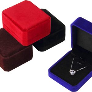 4-Pack Velvet Jewelry Gift Boxes for Necklaces, Pendants, and Earrings — 3.6"x2.75"x1.7", 4 Colors