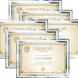 6-Pack 8.7x12 Silver Certificate and Diploma Frame with HD Glass — Vertical or Horizontal Tabletop Display