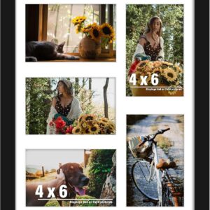11x14 Black Collage Picture Frame — Displays Five 4x6 Photos with Mat or 11x14 Without, Wall Display
