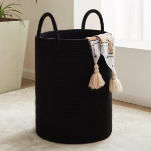 58L Woven Cotton Rope Laundry and Blanket Hamper with Reinforced Handles — Foldable, Holds 44 lbs