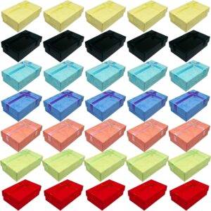 35-Pack Assorted Color Cardboard Jewelry Gift Boxes with Velvet Liner and Bowknot Lids — 7 Colors, 2"x3.1"x1.1"
