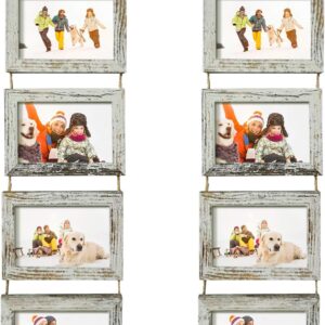 2-Pack Distressed White Wood 4x6 Collage Frame — 8 Openings Each, Built-In Metal Tabs, Wall Hang Only
