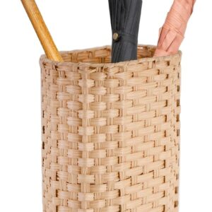 17.3" Handwoven Faux Rattan Umbrella Stand Basket — Waterproof, Indoor and Outdoor, Narrow Tall Design