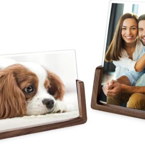 2-Pack 4x6 Rustic Walnut Wood U-Shape Picture Frame — One Horizontal, One Vertical, Break-Free Acrylic