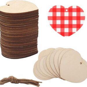 Unfinished Wooden Valentine's Day Heart Ornaments with Hemp Rope — Paint, Write, or Decorate Your Own