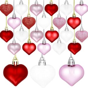 36-Pack Valentine's Day Heart Ornaments in Red, Pink, and White — Glossy, Matte, and Glitter, Pre-Strung