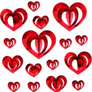 32-Piece 3D Red Glitter Foil Heart Garland Set — 5 Sizes, 15 Strings, Fold-and-Hang Ceiling Decorations