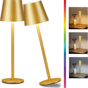 2-Pack Gold RGB Cordless Table Lamps — 5200mAh, 8 Lighting Modes, Touch Control, IP54 Waterproof