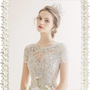 8x10 Handmade Pearl and Crystal Picture Frame with Lace Design — Real Glass, Tabletop and Wall Display