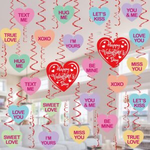 36-Piece Valentine's Day Candy Hearts Ceiling Swirl Set — 2 Large Hearts, 22 Conversation Cards, 12 Foil Swirls