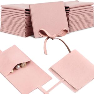 40-Pack 3.15" Microfiber Jewelry Pouches — Envelope Style with Bow Tie String and Built-In Divider