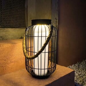 13" Black Metal Solar Outdoor Lantern — IP44 Waterproof, Auto On/Off, Hang or Tabletop, 6–8 Hour Glow