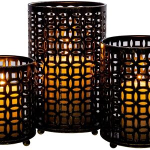 Set of 3 Vintage Antique-Finish Metal Tealight Candlestick Holders for Tables, Weddings, and Events