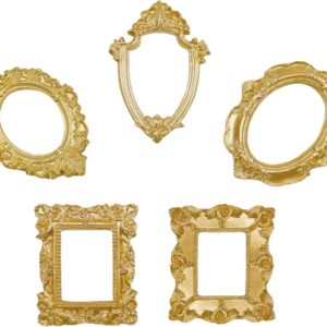 5-Pack Vintage Resin Mini Gold Frame Set — Assorted Shapes, Magnetic, Tabletop, Wall, or Jewelry Display