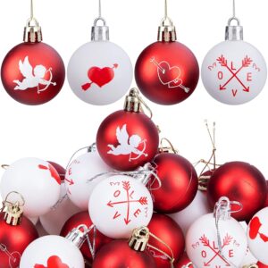 24-Piece 1.5" Red and White Valentine's Day Ball Ornaments — Love, Heart, and Cupid Heart Printed Designs