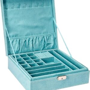 Two-Layer Locking Jewelry Box Organizer with Removable Trays — 10.2"x10.2"x3.2", Multiple Color Options