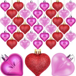 36-Piece 3D Red Heart Baubles in Glossy, Matte, and Glitter Finishes — Pre-Strung Valentine's Day Ornaments