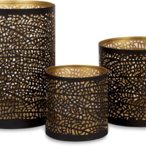 Set of 3 Black and Gold Handmade Metal Candle Holders — Small, Medium, and Large, Nestable for Compact Storage