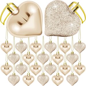 24-Piece Red Heart Baubles — Glossy and Glitter Finishes, Pre-Strung Valentine's Day Hanging Ornaments