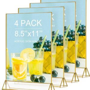 4-Pack 8.5x11 Gold Acrylic Double-Sided Sign Holder and Picture Frame with Triangle Base