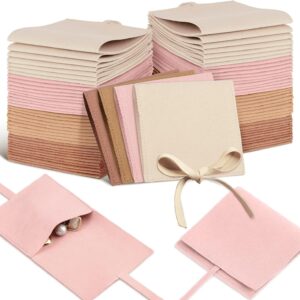 40-Pack Multicolor Microfiber Jewelry Pouches — 3.15"x3.15" Envelope Style with Bow Tie String and Divider