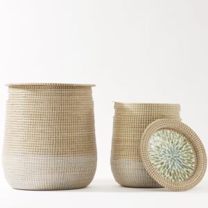 2-Pack Handwoven Seagrass Gift and Decorative Storage Baskets with Handles — Natural and Neutral Tones