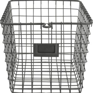 13"x9.75"x8" Industrial Gray Wire Storage Basket with Looped Handle and Label Plate — Pantry, Bath, Closet