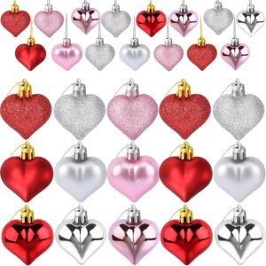 24-Piece 3D Heart Ornaments in Red, Pink, Rose Gold, and Silver — Shiny, Matte, and Glitter Finishes